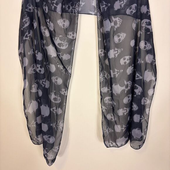 Semi Sheer Horror Movie Scary Face Print Black Scarf Halloween - Picture 2 of 3